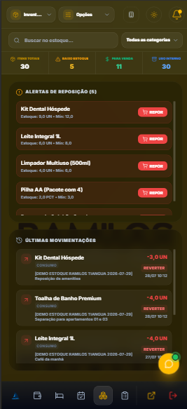 Estoque do Naviê Hospedagens em uma tela de celular